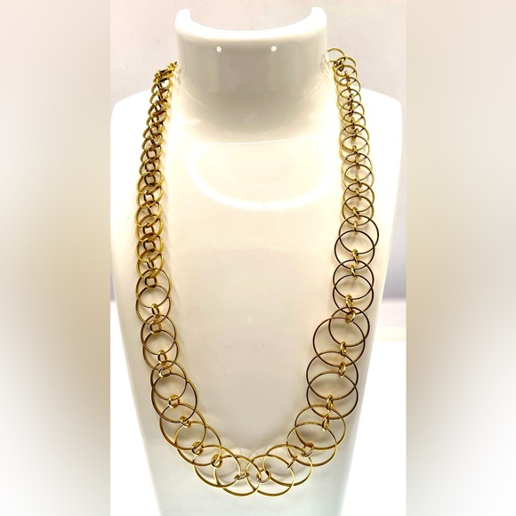 Vintage Unique Gold Tone Graduating Linked Ring Necklace Choker - Picture 6 of 9